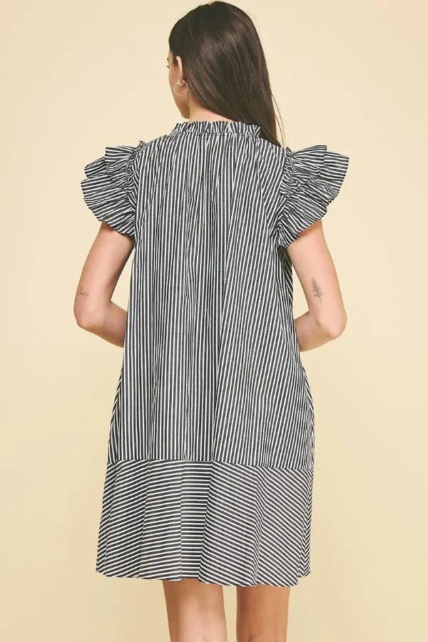 Elyse Striped Flutter Sleeve Mini Dress