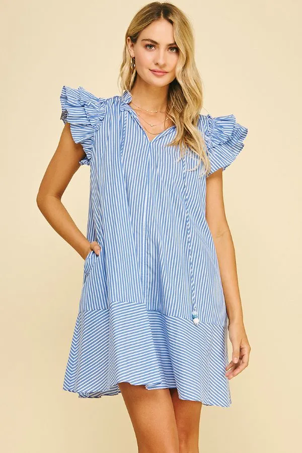 Elyse Striped Flutter Sleeve Mini Dress