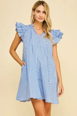 Elyse Striped Flutter Sleeve Mini Dress