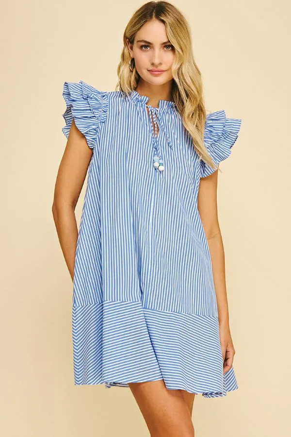 Elyse Striped Flutter Sleeve Mini Dress