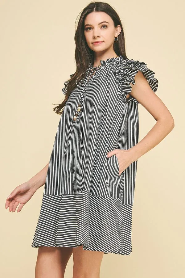 Elyse Striped Flutter Sleeve Mini Dress