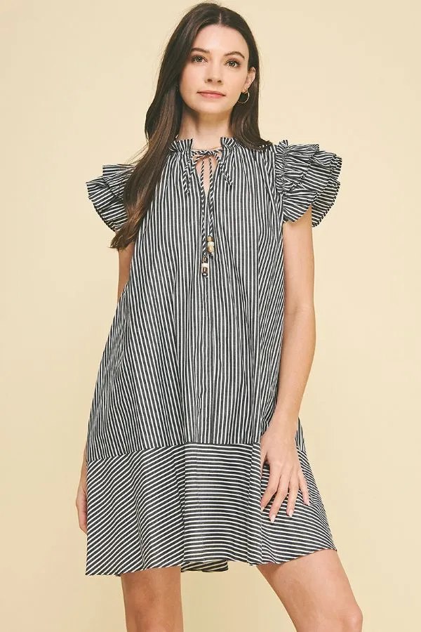 Elyse Striped Flutter Sleeve Mini Dress