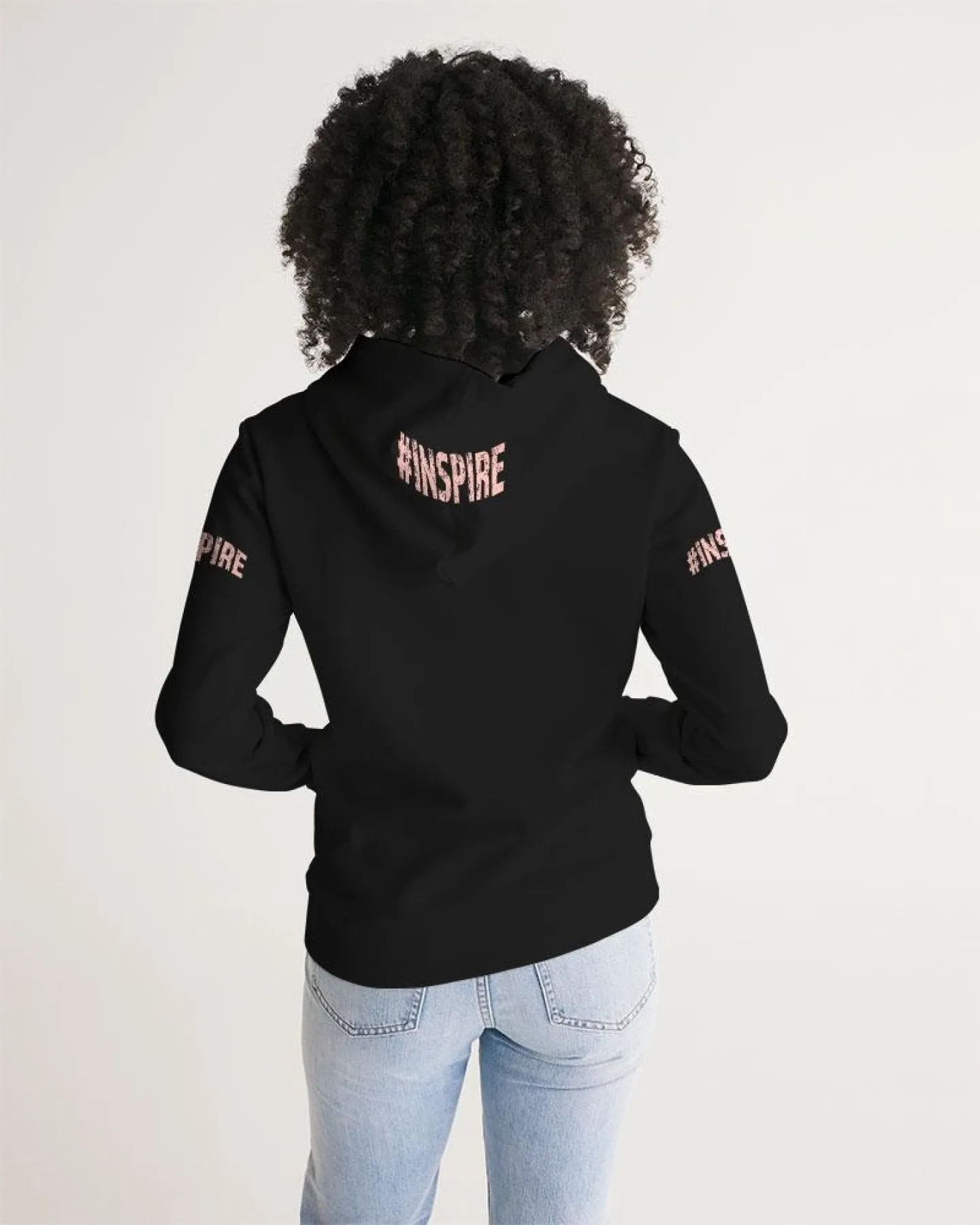 Inspire Black Peach Hoodie With Sleeve Text