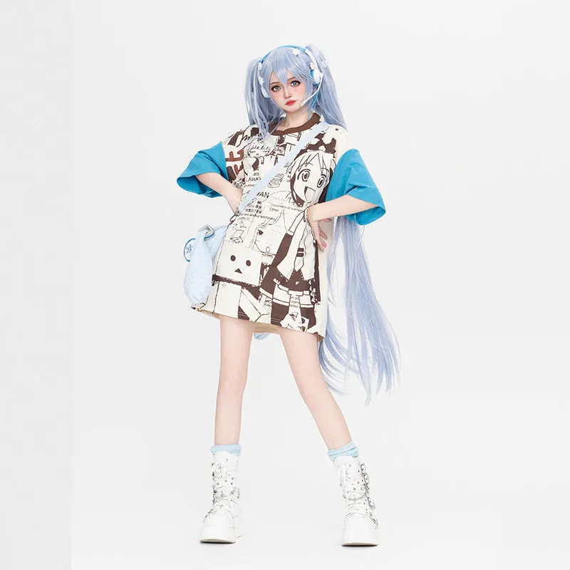 Kawaii Sweet Style Anime Print Loose T-shirt