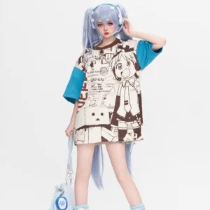 Kawaii Sweet Style Anime Print Loose T-shirt
