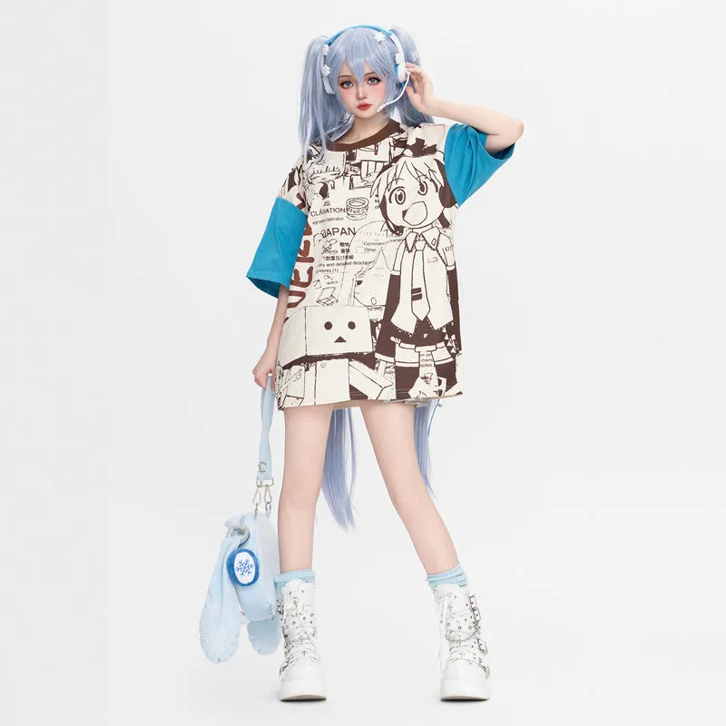 Kawaii Sweet Style Anime Print Loose T-shirt