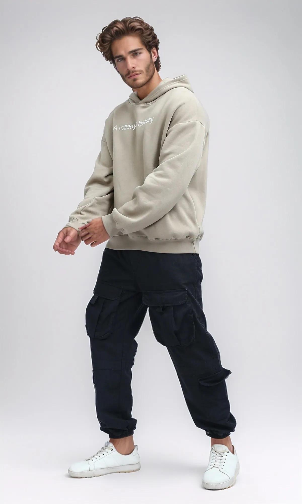 O199182 - Long Sleeves Hoodie With Full Printed Back - Coffee