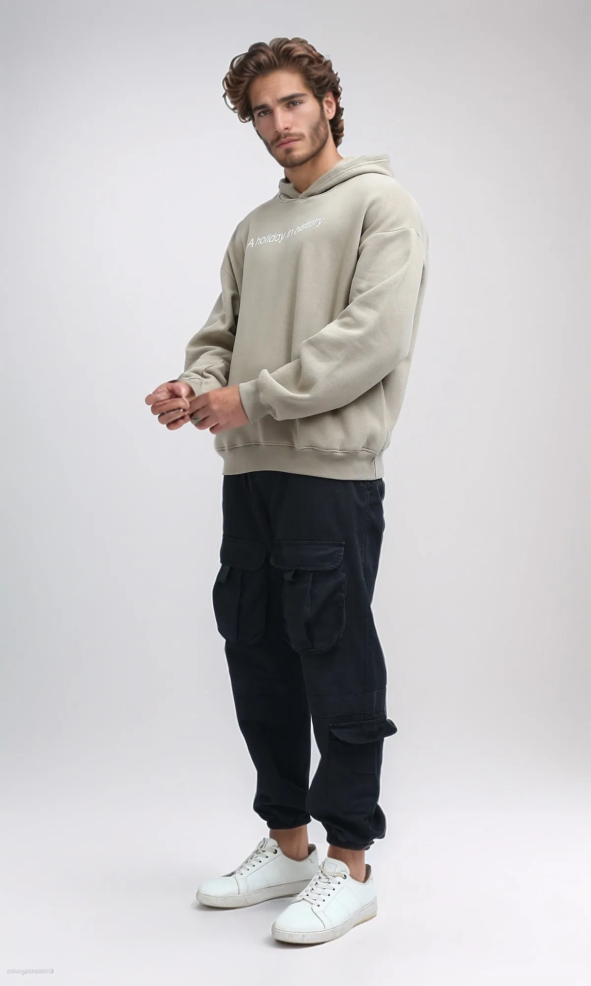 O199182 - Long Sleeves Hoodie With Full Printed Back - Coffee