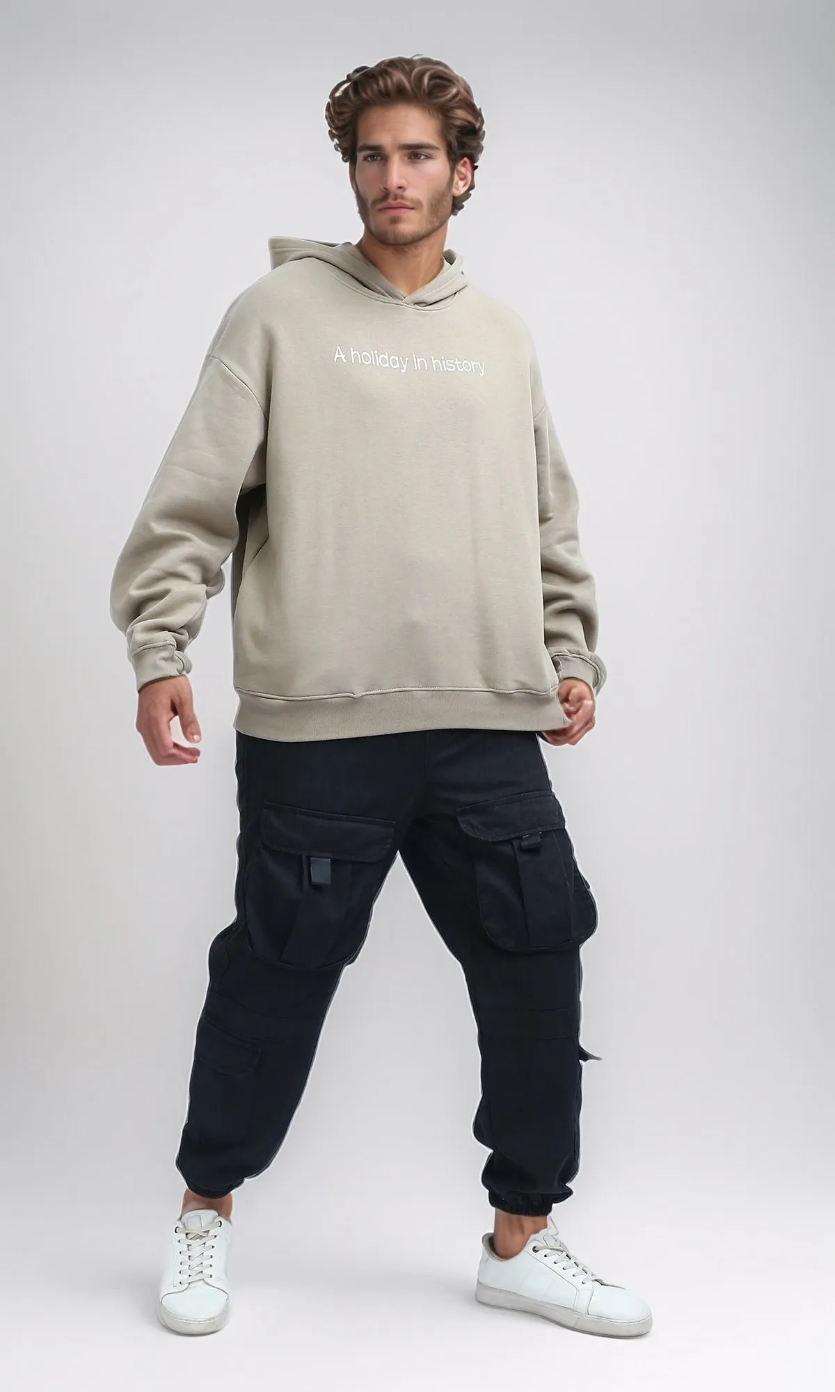 O199182 - Long Sleeves Hoodie With Full Printed Back - Coffee