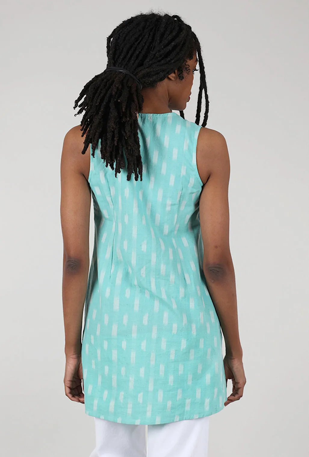 Pleat Detail Ikat Dress, Aqua
