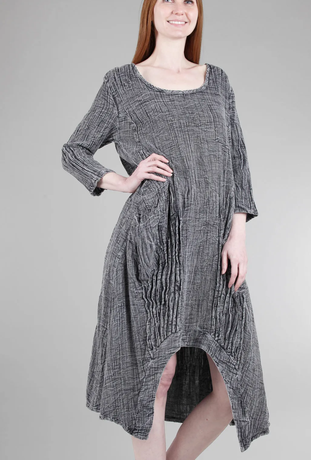 Pleat-Detail Lexi Dress, Rocky Charcoal