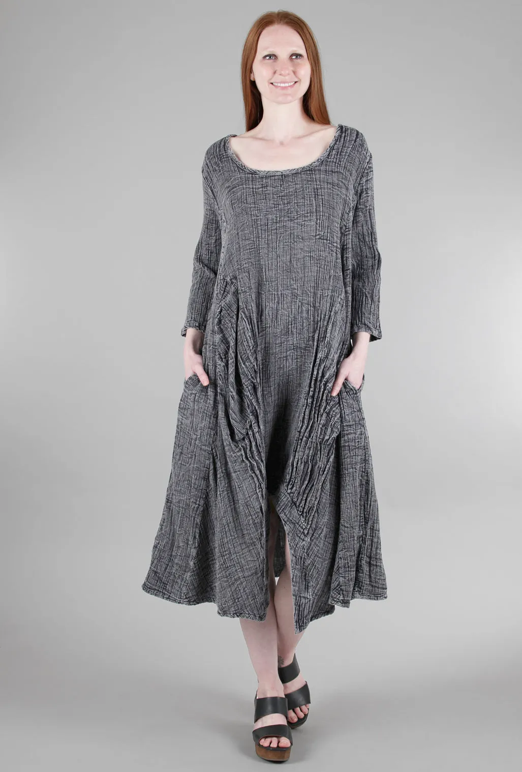 Pleat-Detail Lexi Dress, Rocky Charcoal