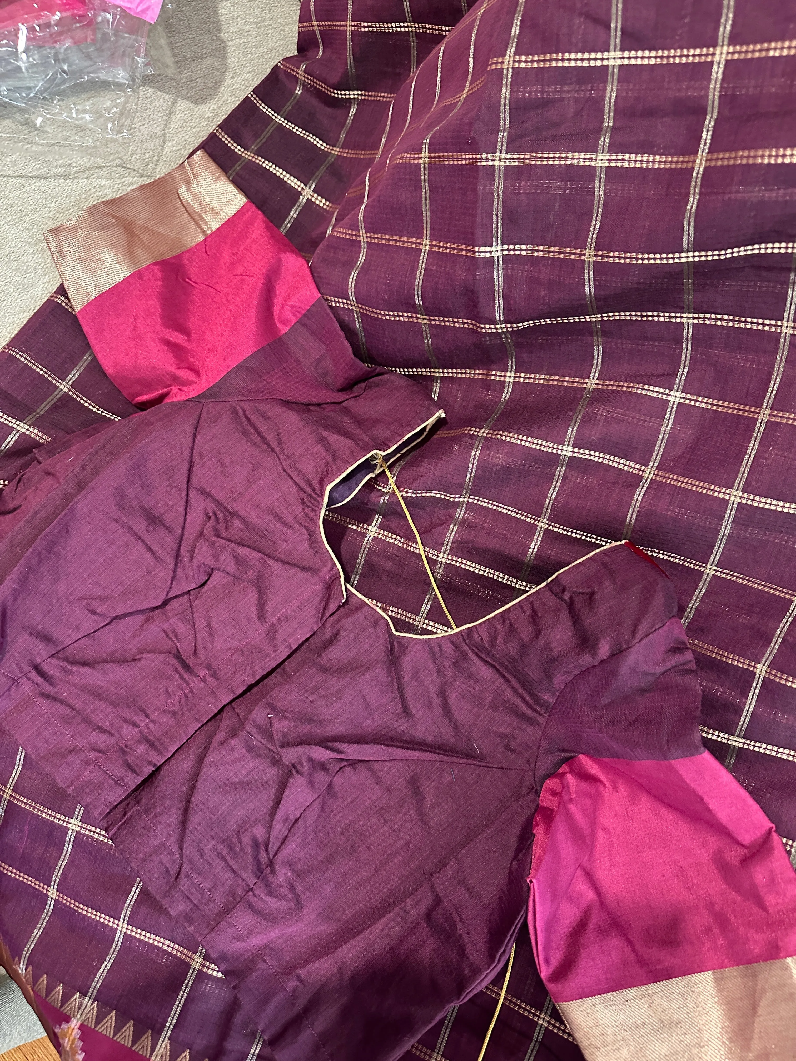 Purple Soft Sico Checks with Pochampally Border Casual Wear Saree