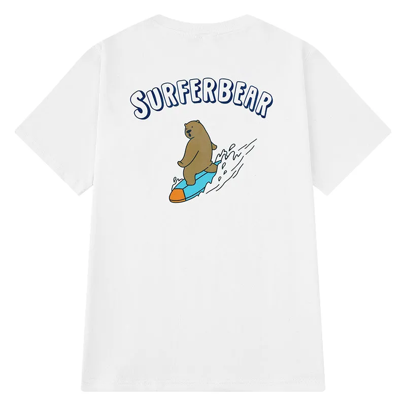 Summer American Cartoon Bear Print Loose T-shirt
