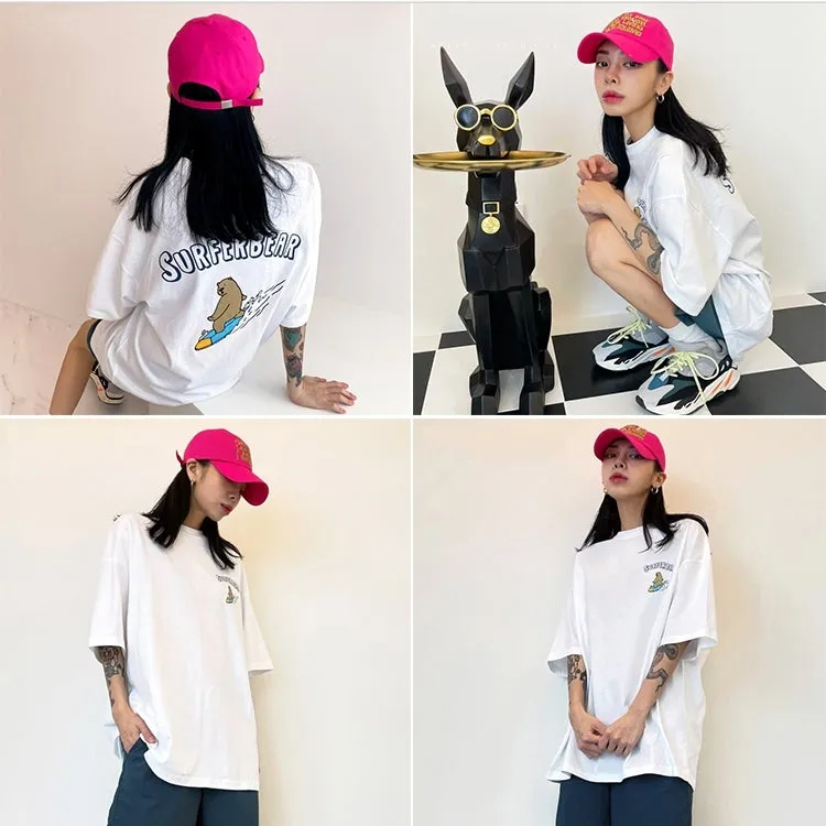 Summer American Cartoon Bear Print Loose T-shirt