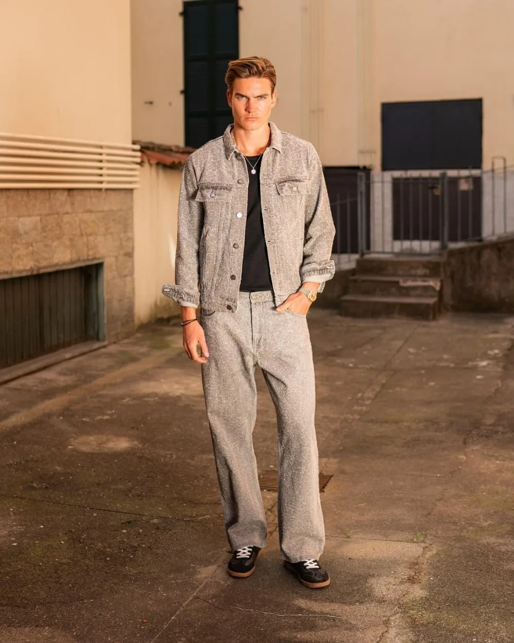 Textured Denim Jeans Grey