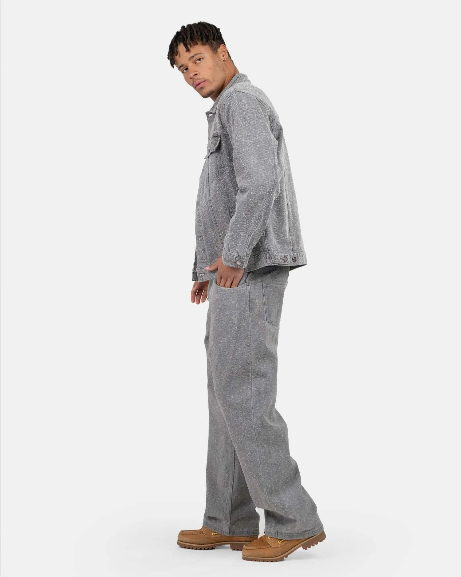 Textured Denim Jeans Grey