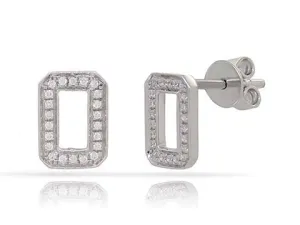 White Gold Diamonds Rectangular Earrings