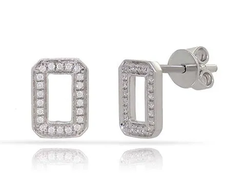White Gold Diamonds Rectangular Earrings